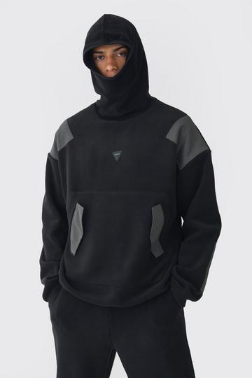 Oversized Polar Fleece and Nylon Panelled Balaclava hoodie black