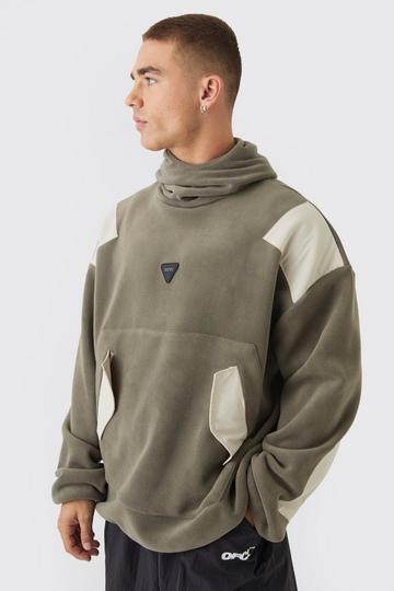 Oversized Polar Fleece and Nylon Panelled Balaclava hoodie olive