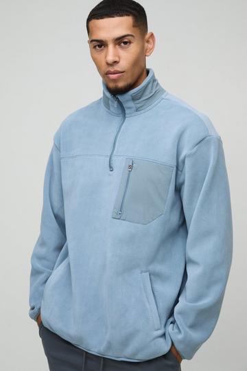 Oversized Polar Fleece & Nylon Funnel Neck slate