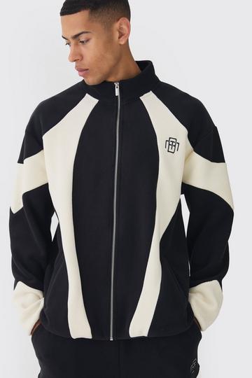 Charcoal Grey Oversized Zip through Colour Block Polar Fleece Jacket