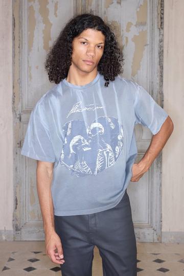 Premium Oversized Boxy Skeleton Washed T-Shirt in Charcoal charcoal