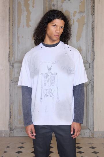 Premium Oversized Skeleton Washed T-Shirt in Ecru ecru