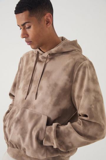 Chocolate Brown Regular Fit Suede Super Heavy Textured Hoodie