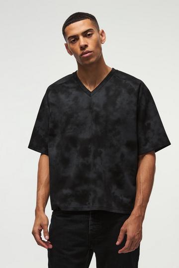 Oversized Super Heavy Boxy Suede Textured V Neck T-Shirt black