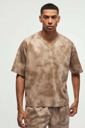 Oversized Super Dik Boxy Suède T-Shirt Met Textuur En V-Hals chocolate