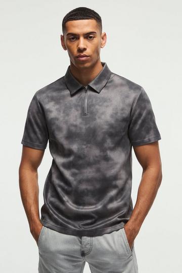 Slim Super Heavy 1/4 Zip Suede Textured Polo charcoal