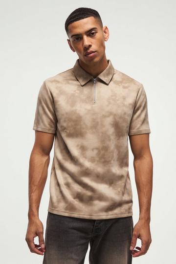 Slim Super Heavy 1/4 Zip Suede Textured Polo chocolate