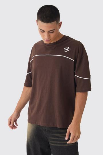 Oversized Boxy Embroidered Piping T-Shirt chocolate