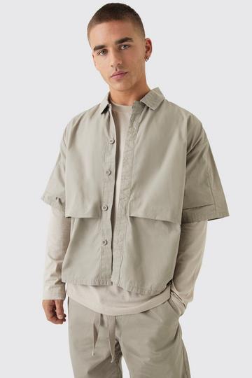 Oversized Boxy Pleat Front Peached Twill Shirt stone