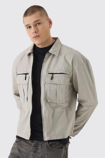 Oversized Peached Nylon Utility Overshirt stone