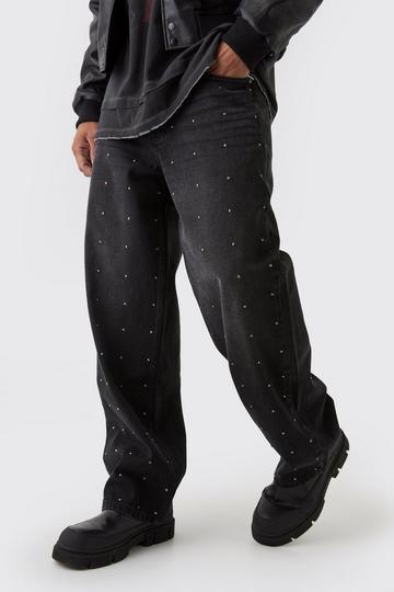 Relaxed All Over Studded Jeans washed black