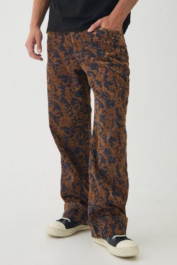 Relaxed Fit Abstract Flock Turn Up Hem Jeans brown