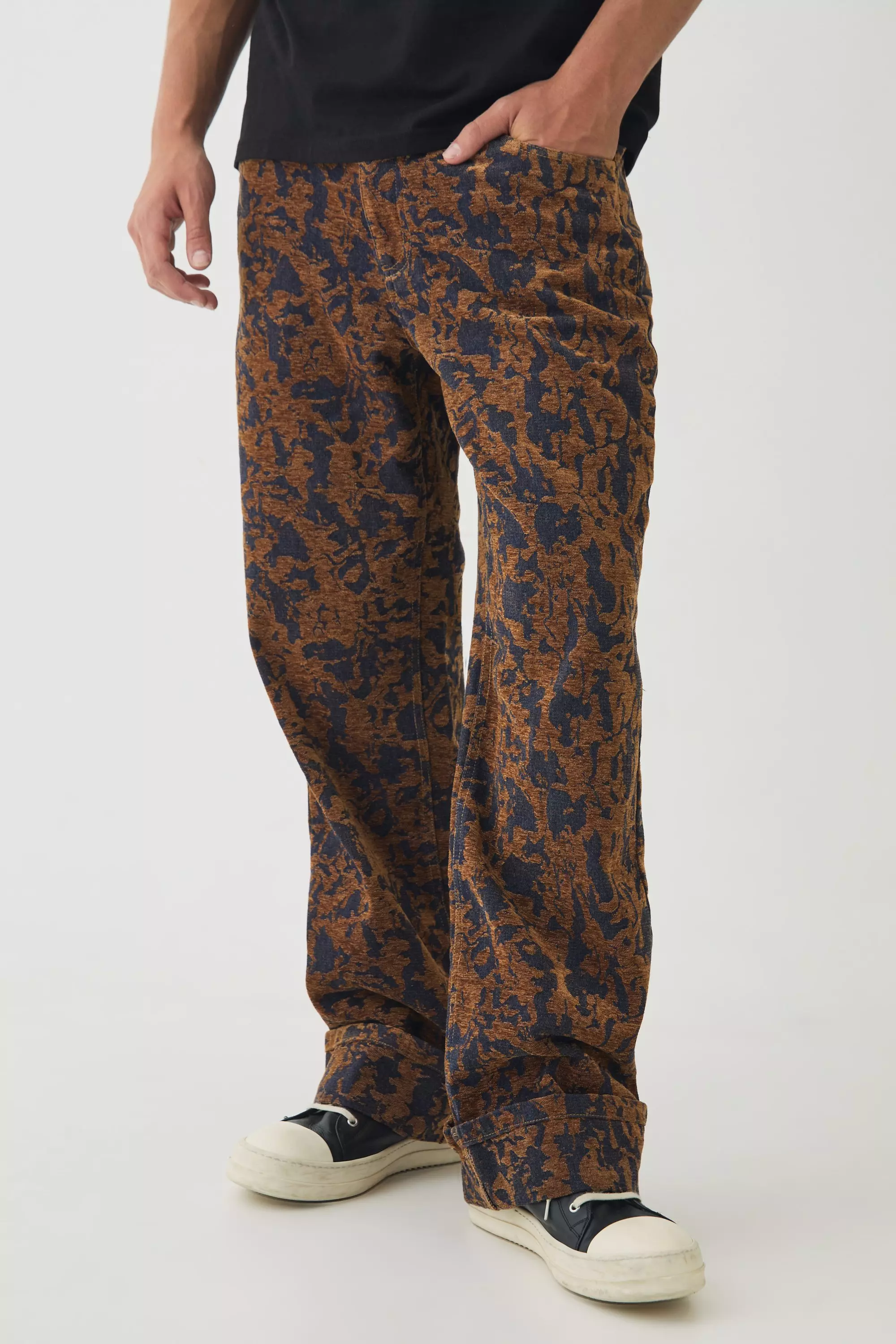 Brown Relaxed Fit Abstract Flock Turn Up Hem Jeans alternative image