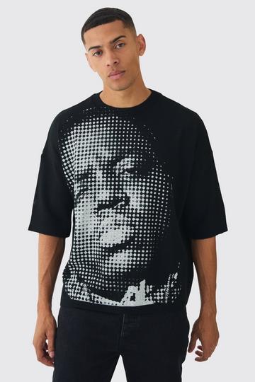 Oversized Open Stitch Biggie License Printed Knitted T-shirt black