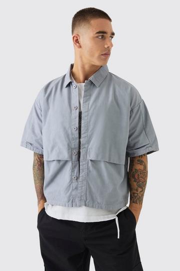 Oversized Boxy Pleat Front Peached Nylon Shirt grey