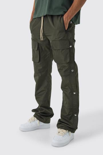 Khaki Elasticated Waist Slim Flare Stacked Cargo Trousers