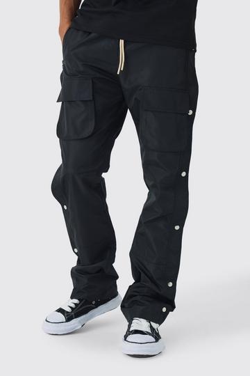 Elasticated Waist Slim Flare Stacked Cargo Trousers black