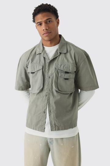 Oversized Peached Nylon Utility Short Sleeve Shirt slate