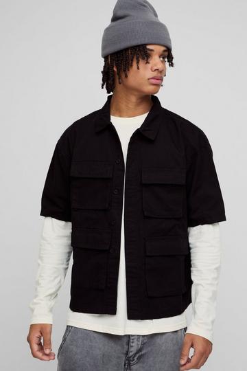 Oversized Ripstop Cargo Pocket Shirt black