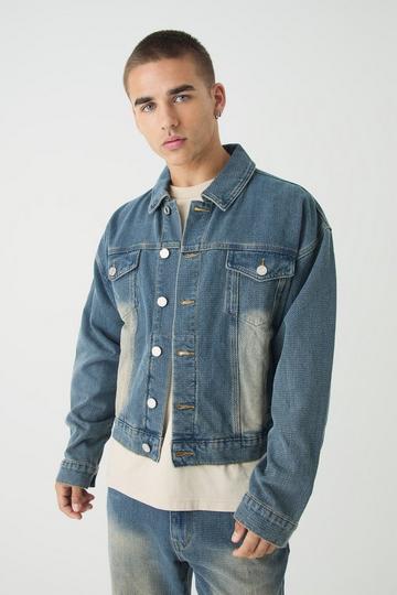 Boxy Herringbone Fabric Interest Denim Jacket vintage blue