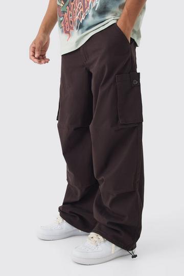 Brown Fixed Waist Baggy Twill Cargo Trousers