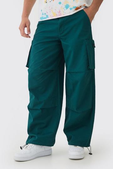 Green Fixed Waist Baggy Twill Cargo Trousers