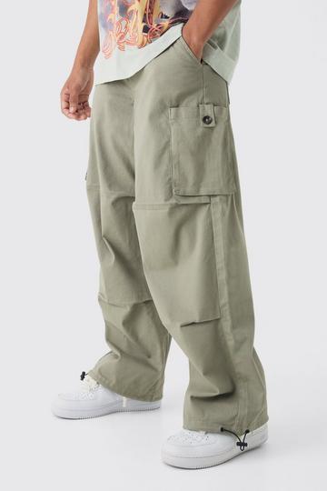 Fixed Waist Baggy Twill Cargo Trousers light khaki