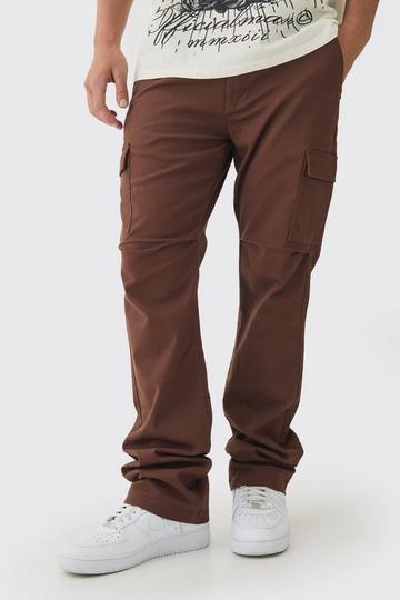 Fixed Waist Slim Flare Stacked Twill Cargo Trousers chocolate