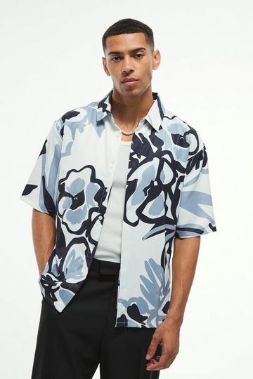 Oversized Soft Twill Printed Revere Shirt black