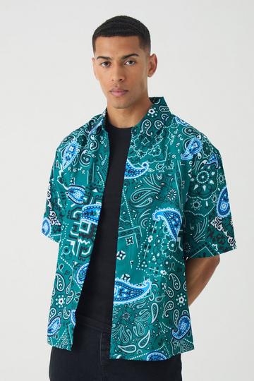 Oversized Zacht Keperstof Paisley Overhemd Met Print En Revers Kraag green