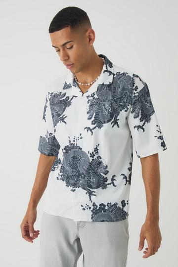 Oversized Printed Satin Revere Triangle Pocket Shirt white