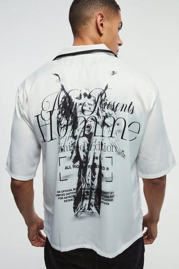 Oversized Homme Back Graphic Satin Shirt white