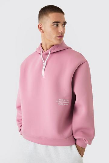 Pink Oversized Boxy Bonded Contrast Tie Scuba Hoodie