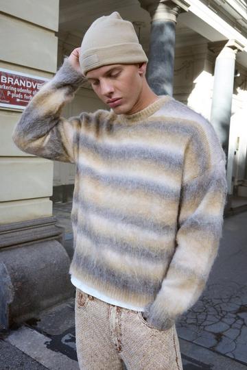 Oversized Boxy Brushed Ombre Stripe Knitted Jumper mustard