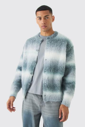 Relaxed Brushed Ombre Stripe Knitted Bomber light grey