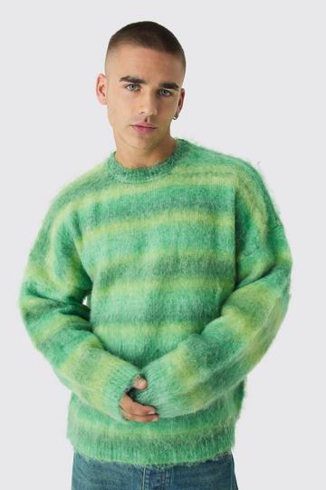 Green Oversized Boxy Brushed Ombre Stripe Knitted Jumper