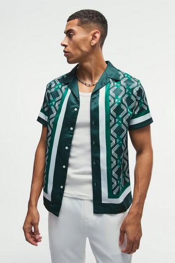 Regular Fit Border Print Satin Shirt green