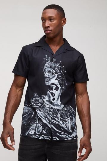 Black Regular Fit Statue Print Shirt