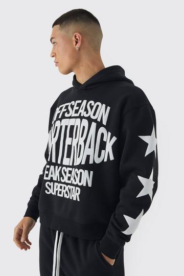 Black Oversized Boxy Off Season Puff Printed Hoodie