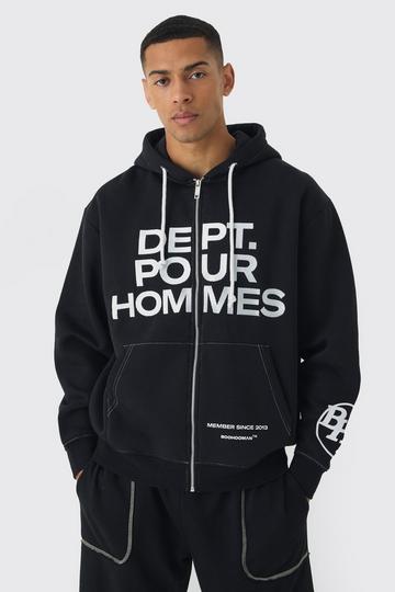 Black Oversized Fit Dept Homme Rope Drawcord Hoodie