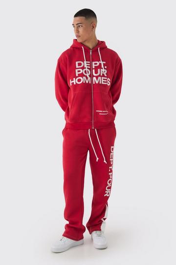 Red Oversized Fit Dept Homme Rope Drawcord Hooded Gusset Tracksuit