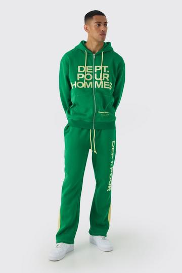 Green Oversized Fit Dept Homme Rope Drawcord Hooded Gusset Tracksuit