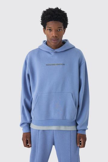 Blue 330GSM Oversized Boxy High Build Print Limited Hoodie