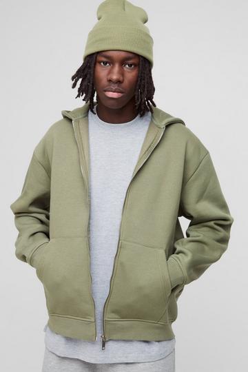 330GSM Oversized Basic Zip Through Hoodie olive