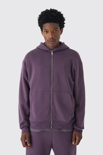 Purple 330GSM Oversized Basic Zip Through Hoodie