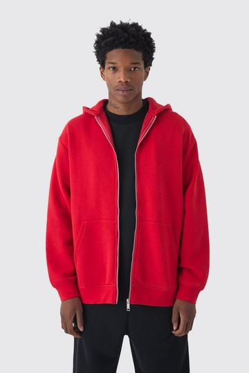 Red 330GSM Oversized Basic Zip Through Hoodie