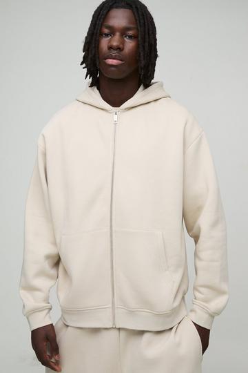 Stone Beige 330GSM Oversized Basic Zip Through Hoodie