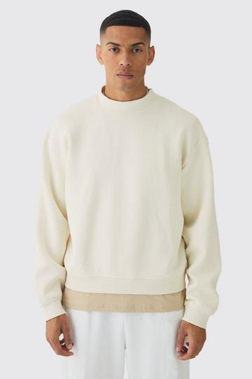 Ecru White 330GSM Oversized Basic Boxy Extended Neck Sweatshirt