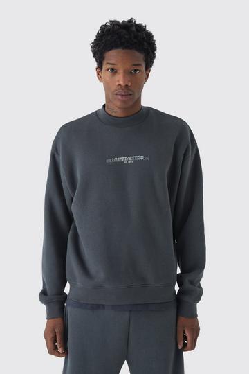 Charcoal Grey 330GSM Oversized Boxy Extended Neck Limited high Build Print Sweatshirt