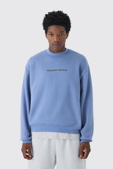 330GSM Oversized Boxy Extended Neck Limited high Build Print Sweatshirt dusty blue